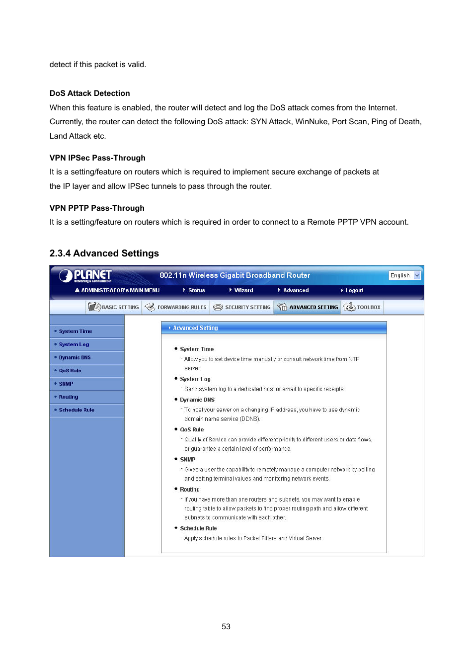 4 advanced settings | PLANET WNRT-632 User Manual | Page 53 / 86