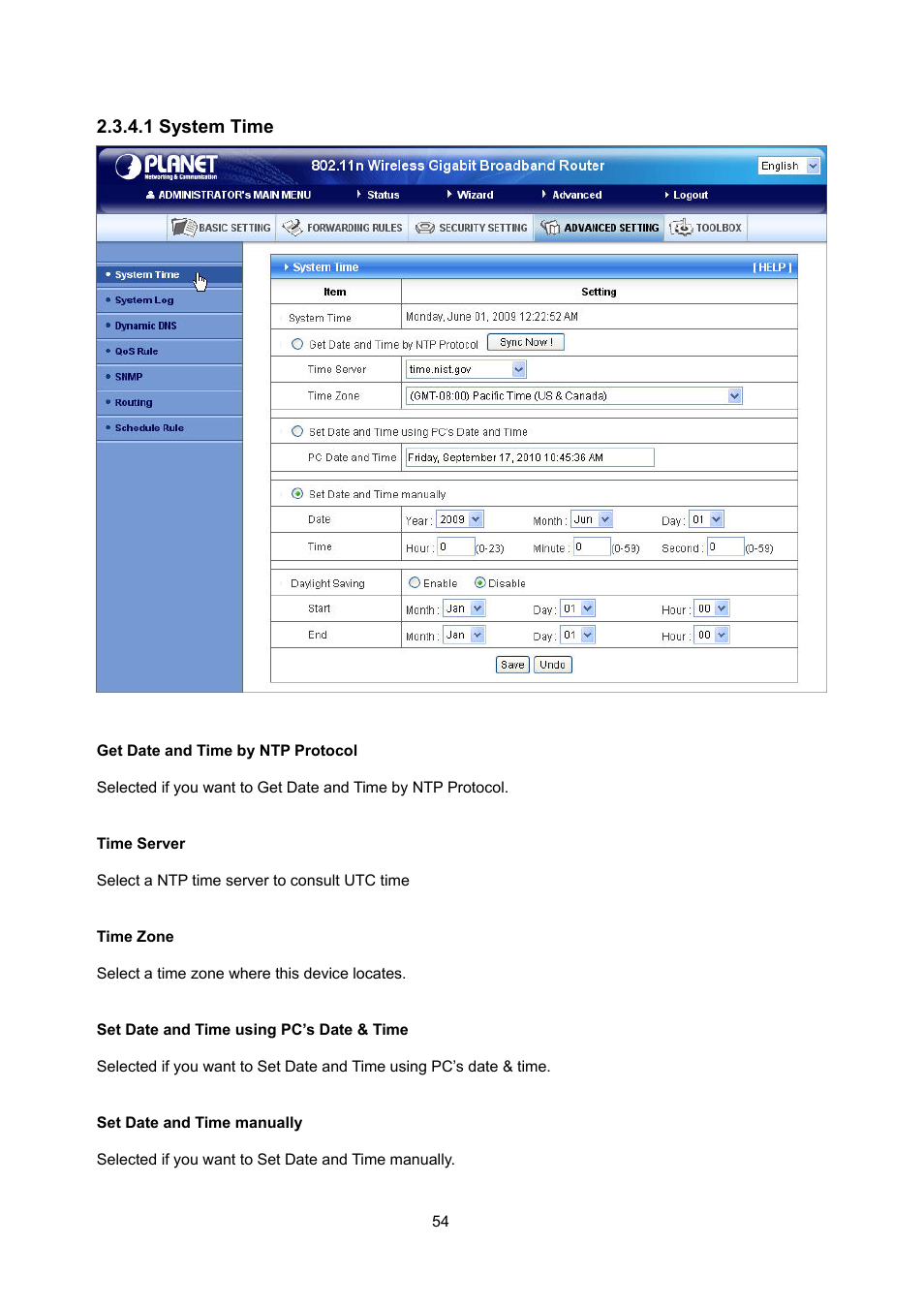 1 system time | PLANET WNRT-632 User Manual | Page 54 / 86