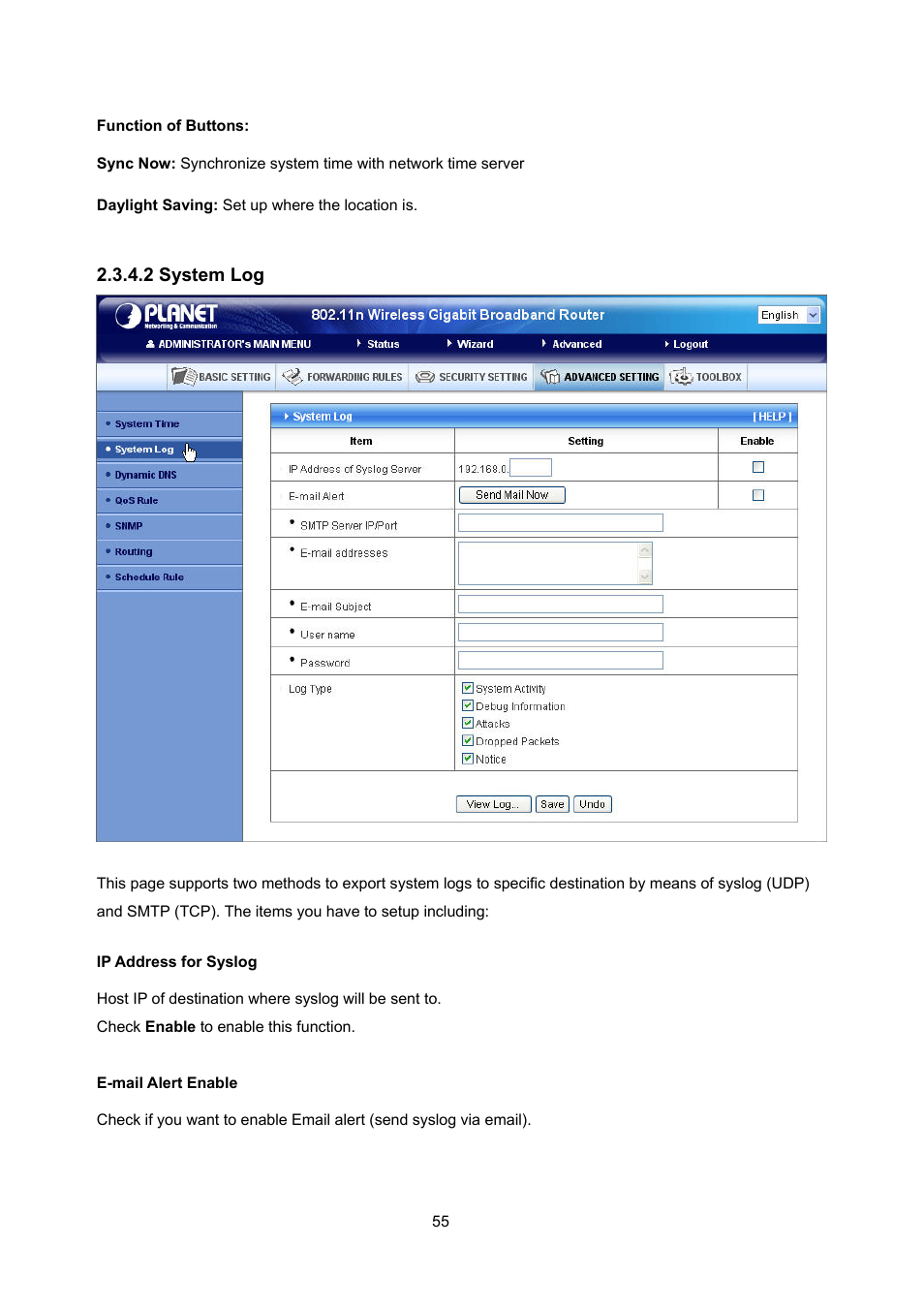 2 system log | PLANET WNRT-632 User Manual | Page 55 / 86