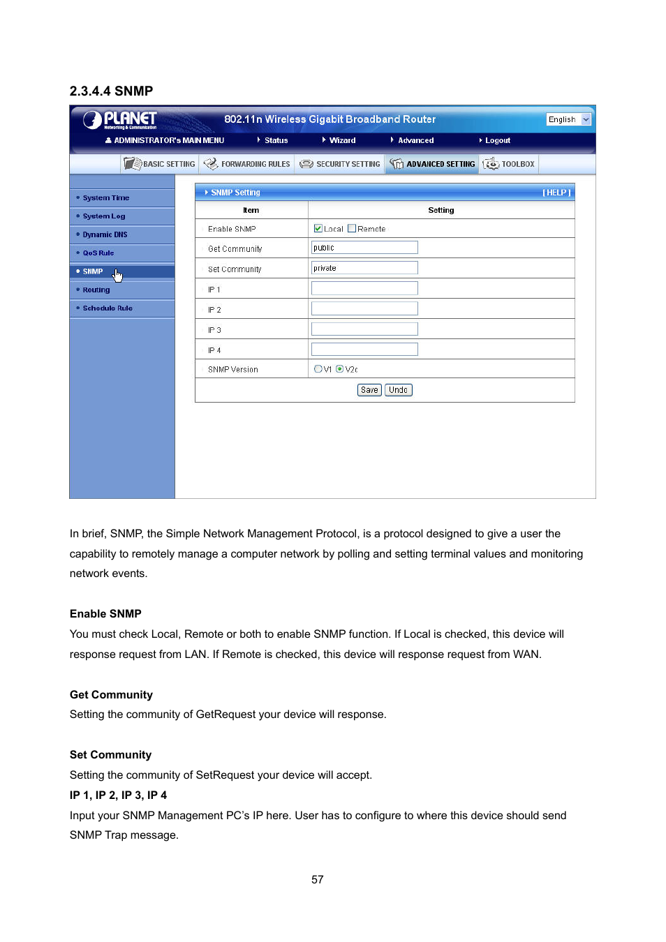 4 snmp | PLANET WNRT-632 User Manual | Page 57 / 86