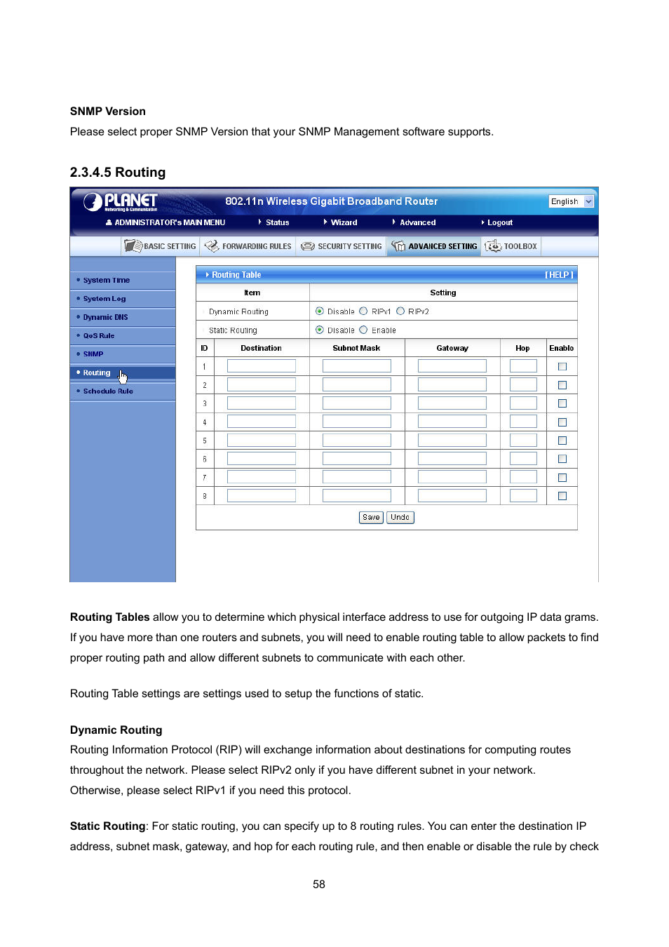 5 routing | PLANET WNRT-632 User Manual | Page 58 / 86