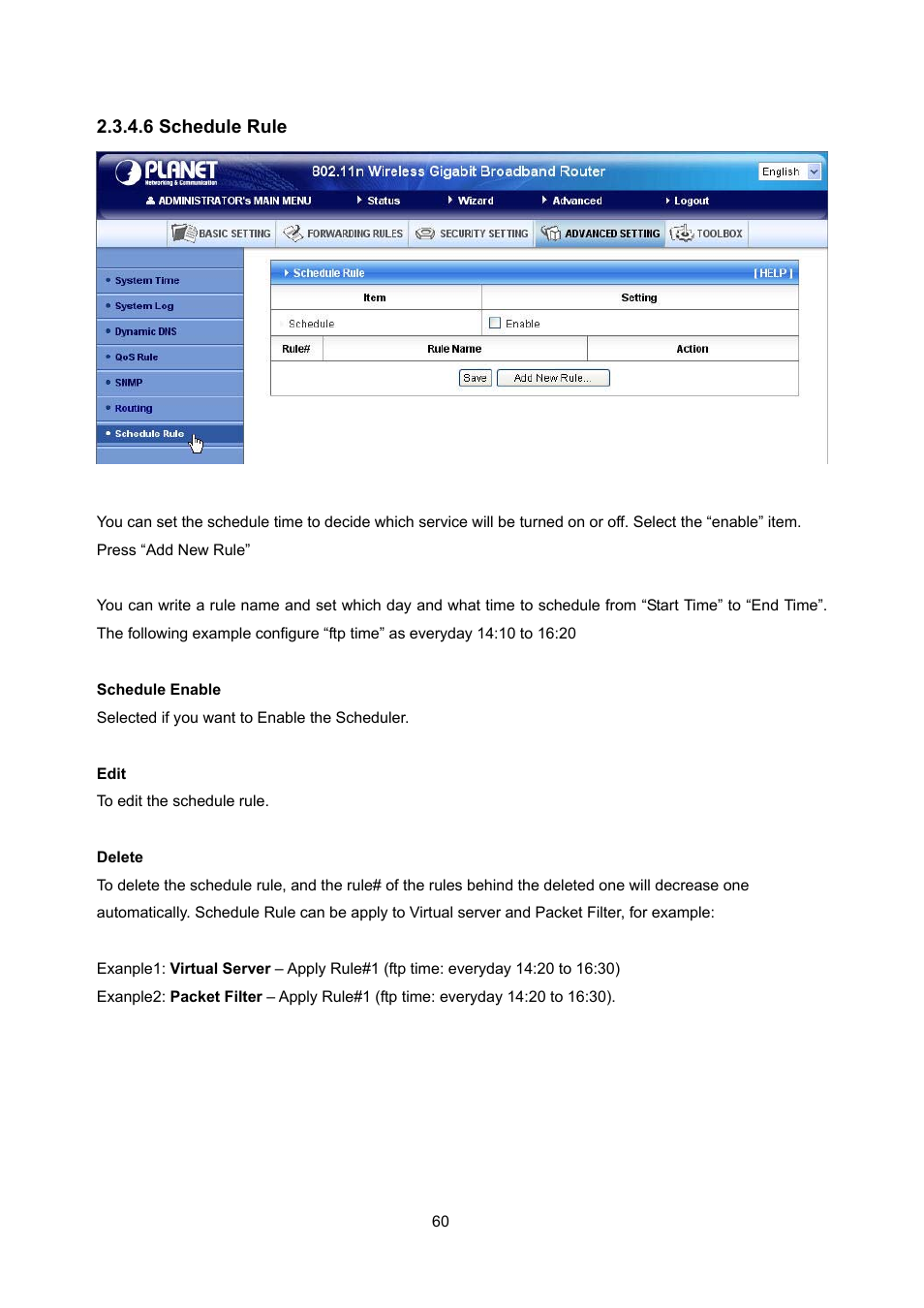 6 schedule rule | PLANET WNRT-632 User Manual | Page 60 / 86