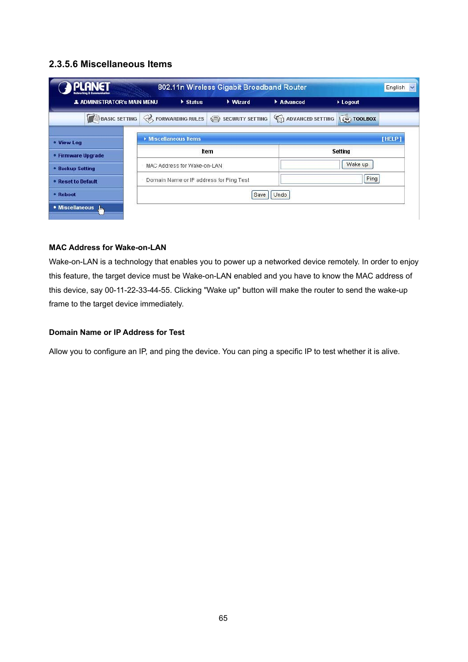 6 miscellaneous items | PLANET WNRT-632 User Manual | Page 65 / 86