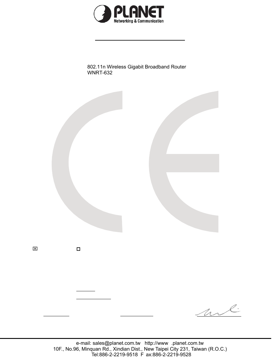 Ec declaration of conformity, Planet technology corporation | PLANET WNRT-632 User Manual | Page 85 / 86