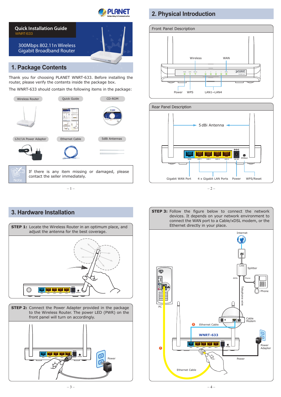 PLANET WNRT-633 User Manual | 2 pages
