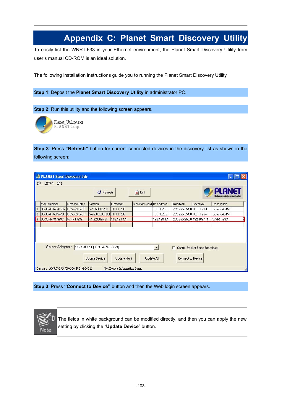 Appendix c: planet smart discovery utility | PLANET WNRT-633 User Manual | Page 110 / 114