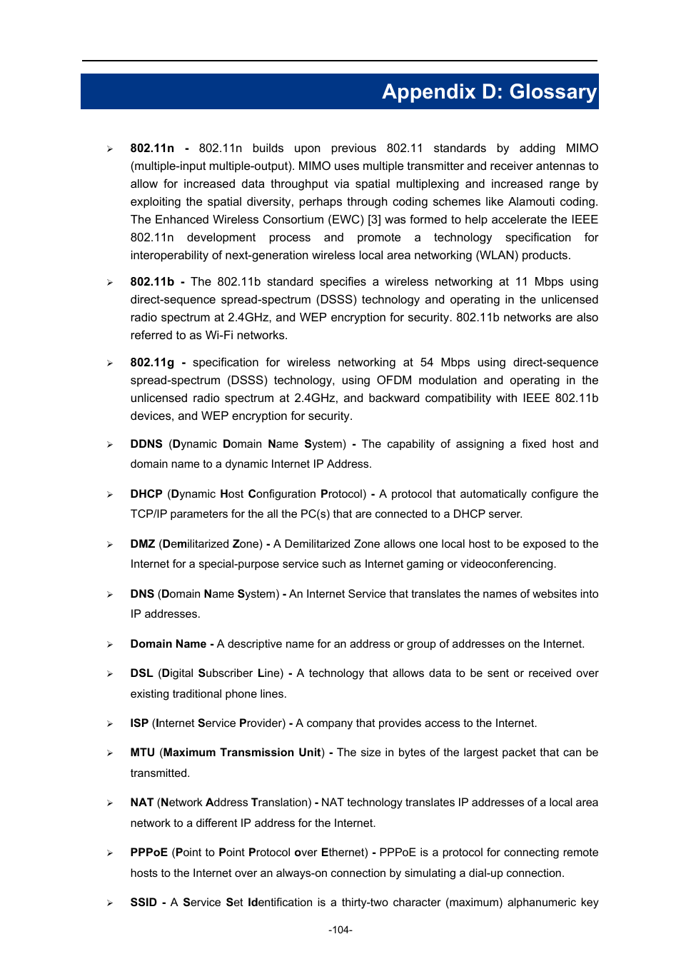 Appendix d: glossary | PLANET WNRT-633 User Manual | Page 111 / 114