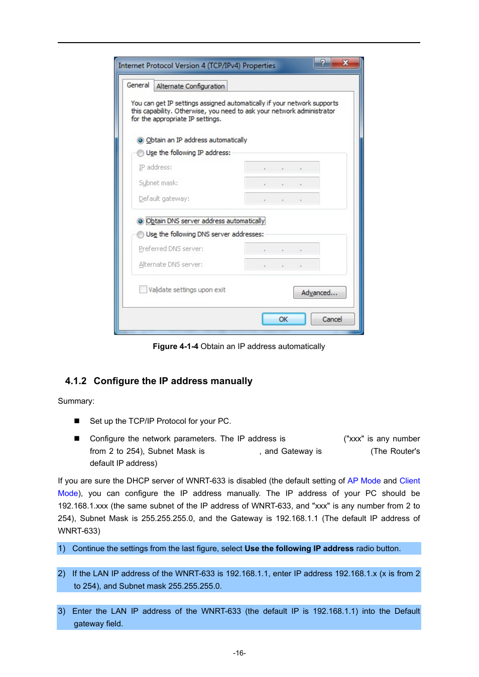 2 configure the ip address manually, Configure the ip address manually | PLANET WNRT-633 User Manual | Page 23 / 114