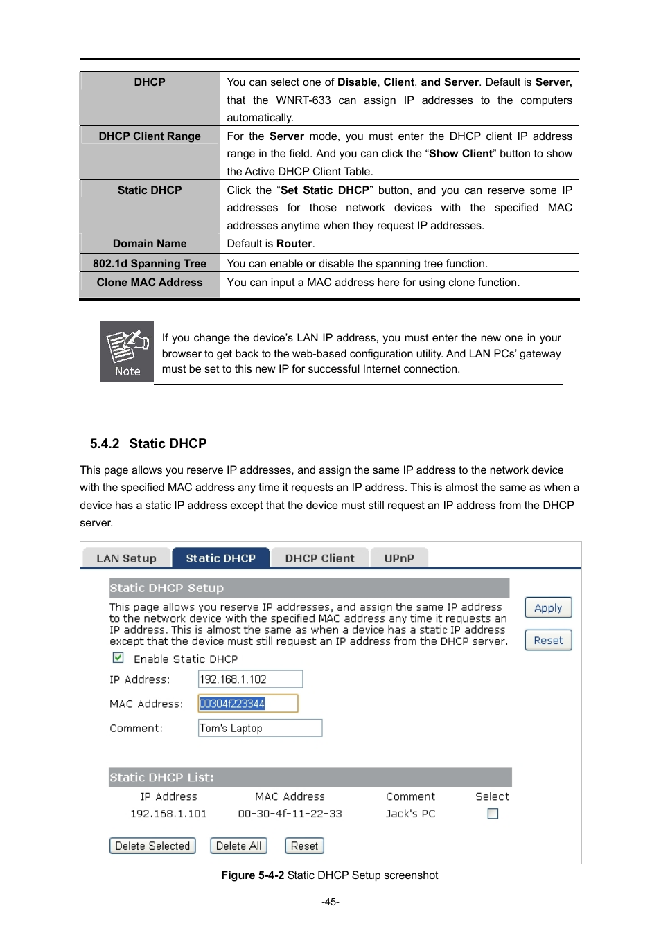 2 static dhcp, Static dhcp | PLANET WNRT-633 User Manual | Page 52 / 114