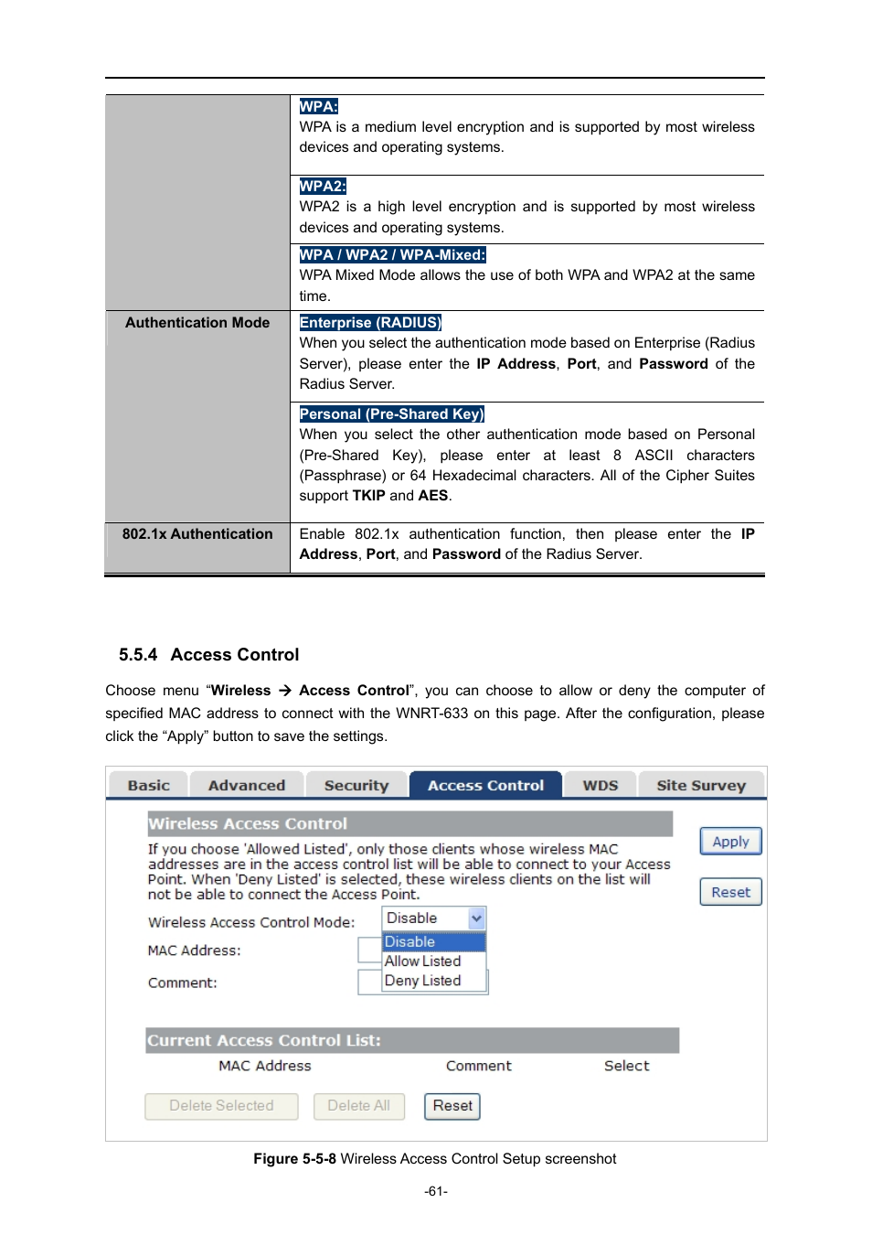 4 access control, Access control | PLANET WNRT-633 User Manual | Page 68 / 114