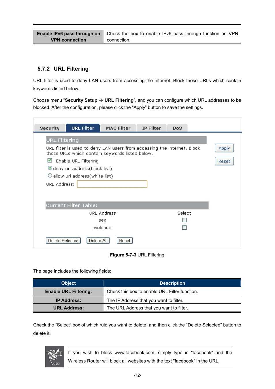 2 url filtering, Url filtering | PLANET WNRT-633 User Manual | Page 79 / 114