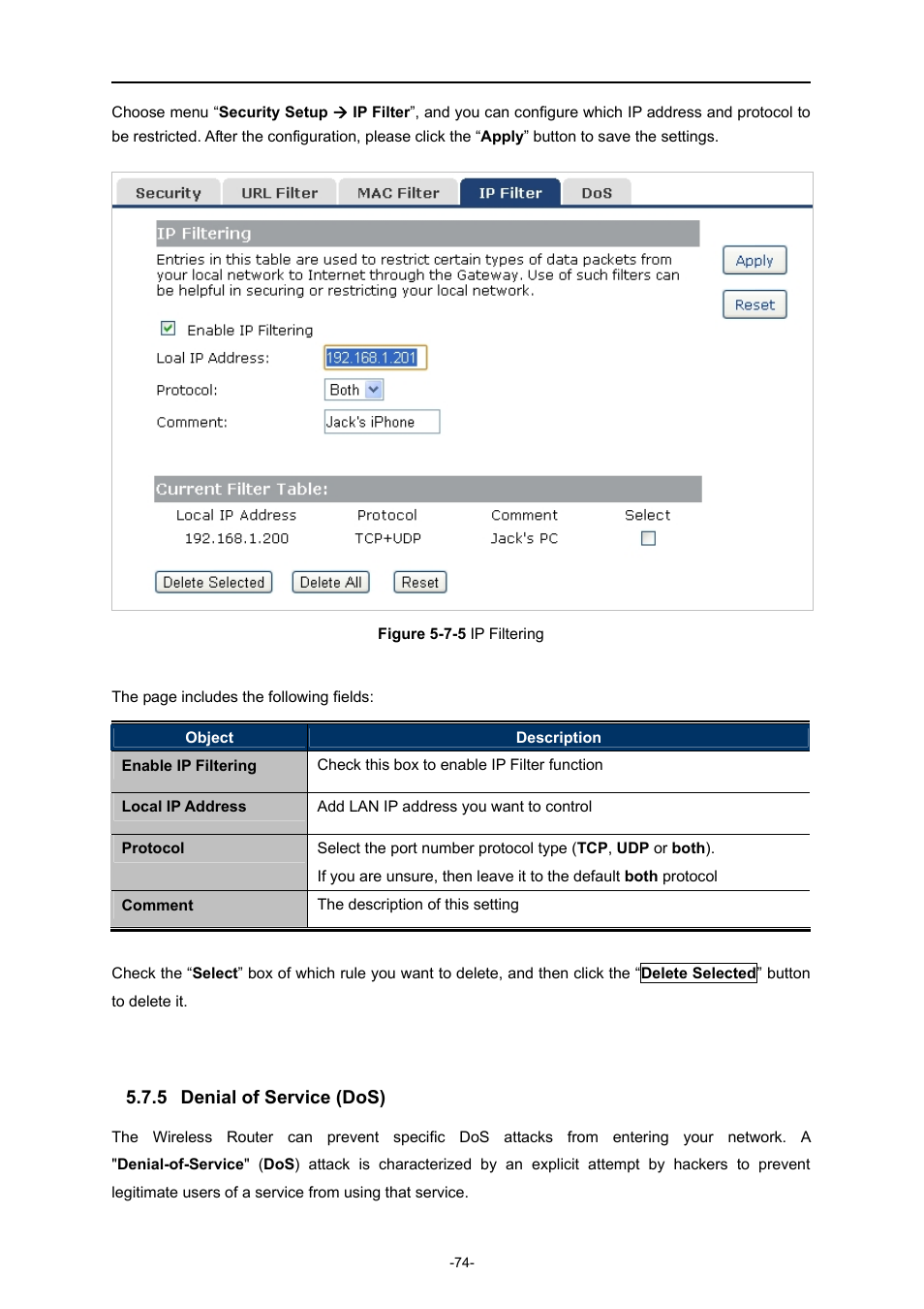 5 denial of service (dos), Denial of service (dos) | PLANET WNRT-633 User Manual | Page 81 / 114