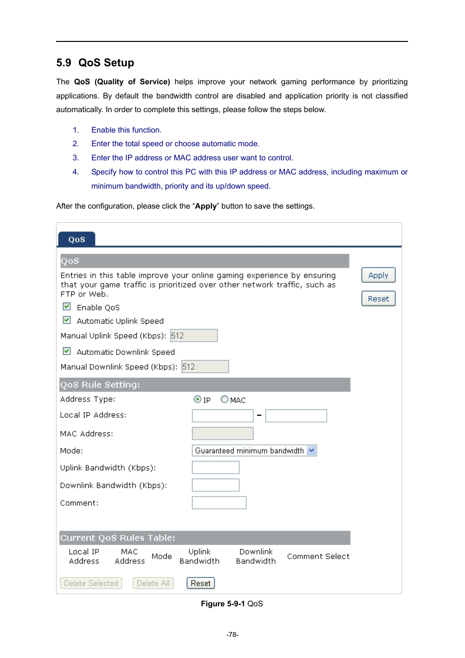 9 qos setup, Qos setup | PLANET WNRT-633 User Manual | Page 85 / 114