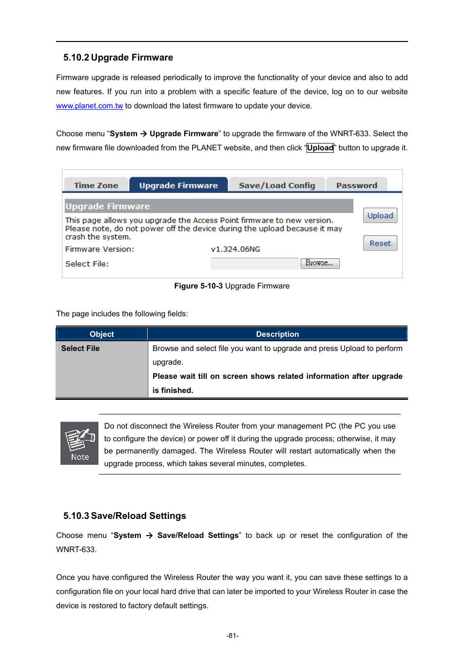 2 upgrade firmware, 3 save/reload settings, Upgrade firmware | Save/reload settings | PLANET WNRT-633 User Manual | Page 88 / 114