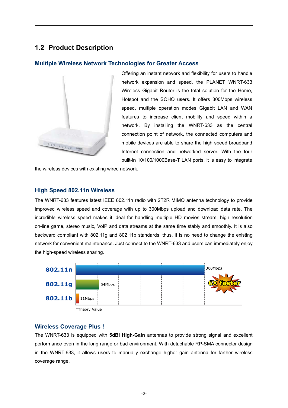 2 product description, Product description | PLANET WNRT-633 User Manual | Page 9 / 114