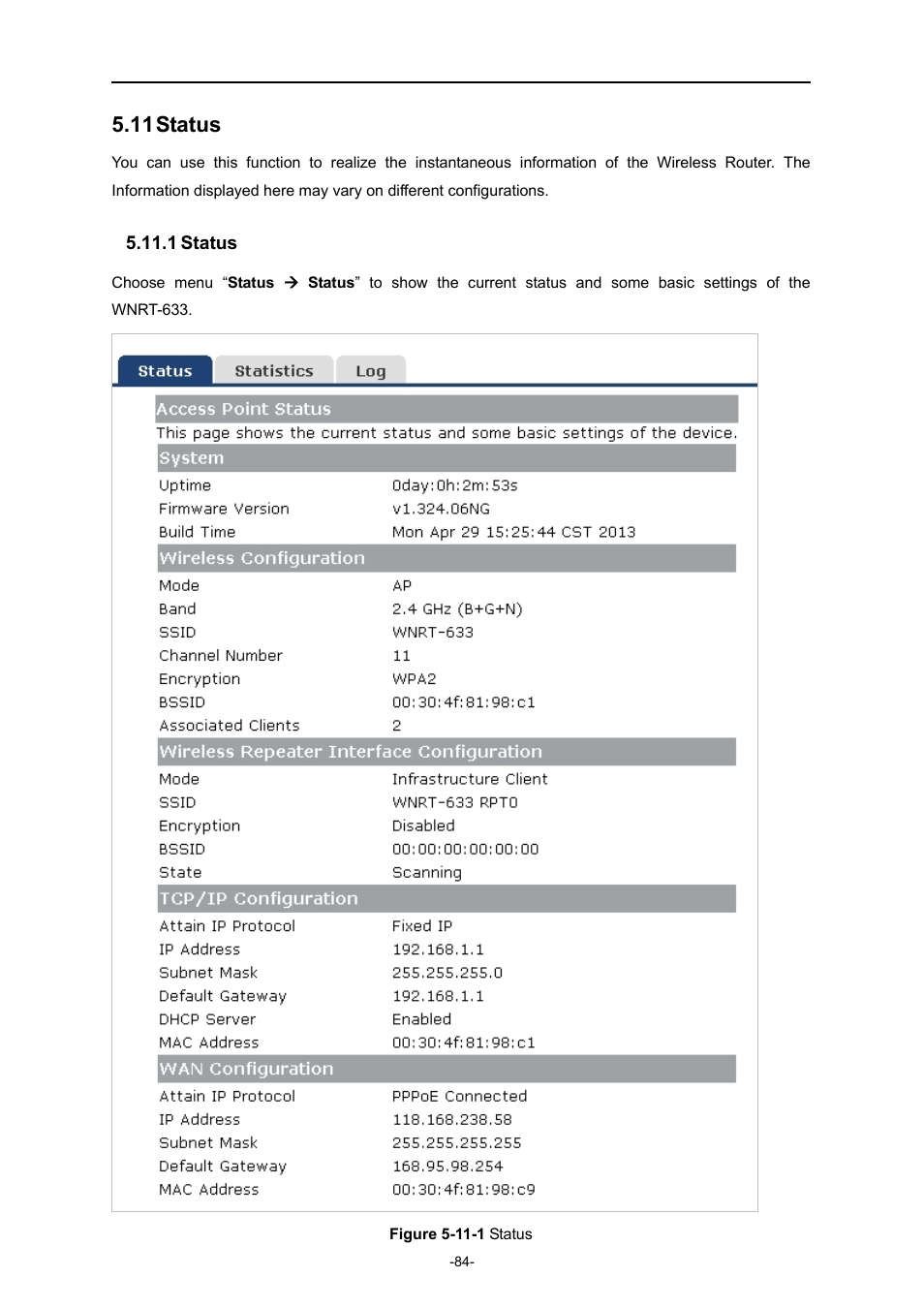 11 status, 1 status, Status | PLANET WNRT-633 User Manual | Page 91 / 114