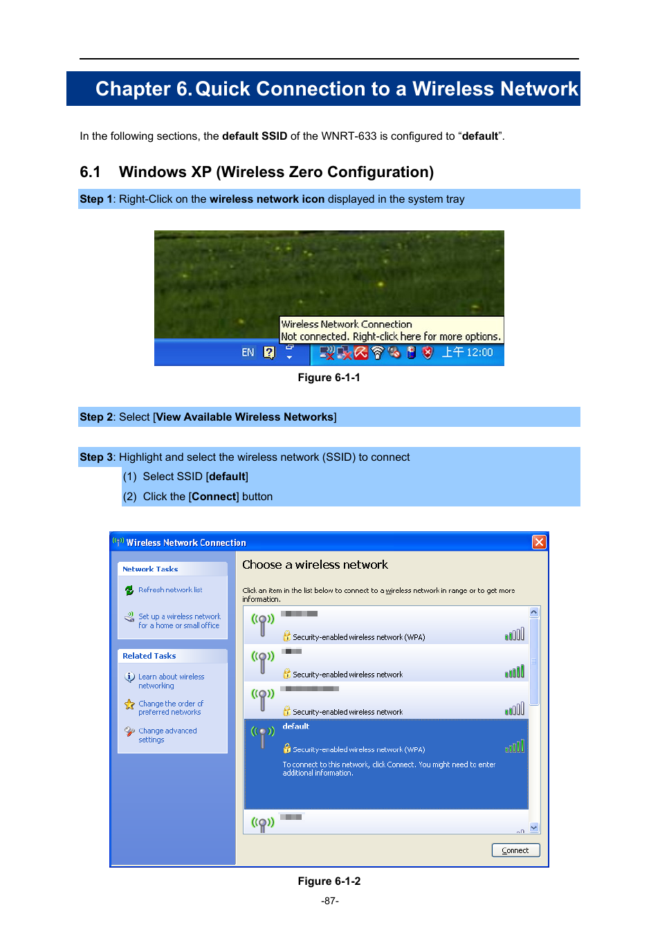 Chapter 6. quick connection to a wireless network, 1 windows xp (wireless zero configuration), Windows xp (wireless zero configuration) | PLANET WNRT-633 User Manual | Page 94 / 114