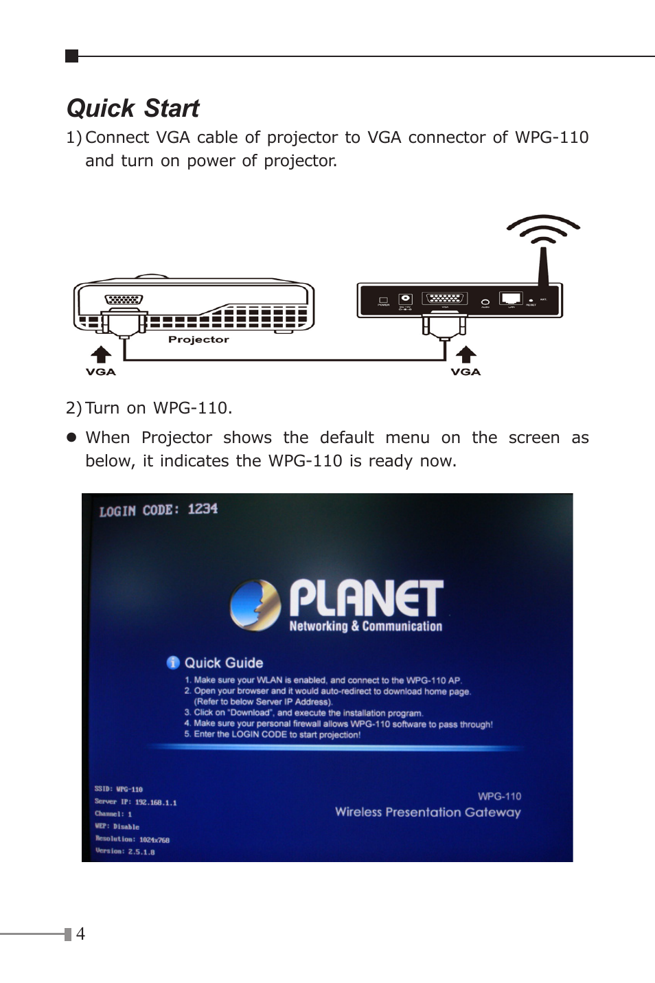 Quick start | PLANET WPG-110 User Manual | Page 4 / 8