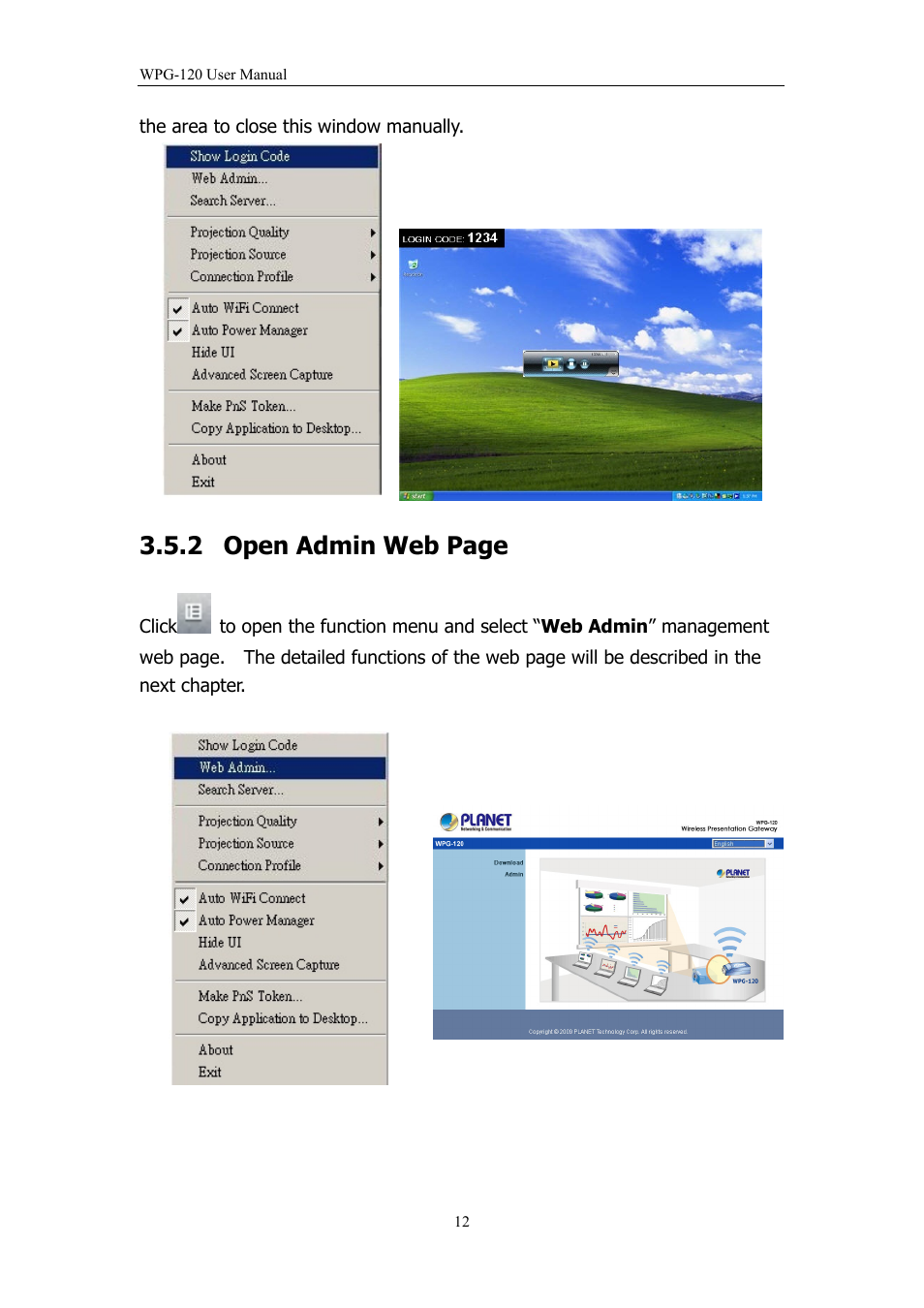 2 open admin web page | PLANET WPG-120 User Manual | Page 12 / 30