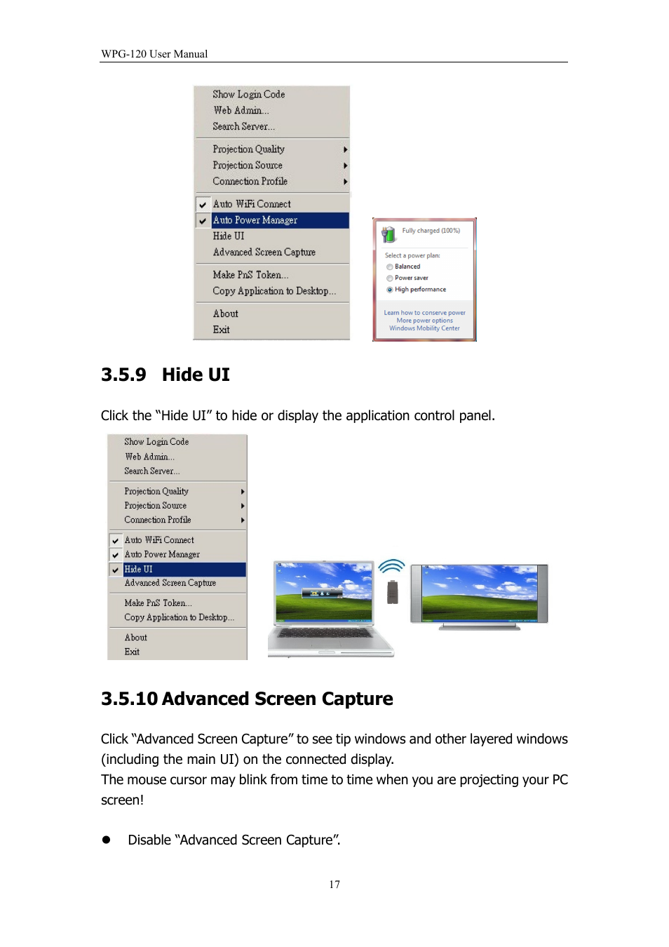 9 hide ui, 10 advanced screen capture, Hide ui | Advanced screen capture | PLANET WPG-120 User Manual | Page 17 / 30