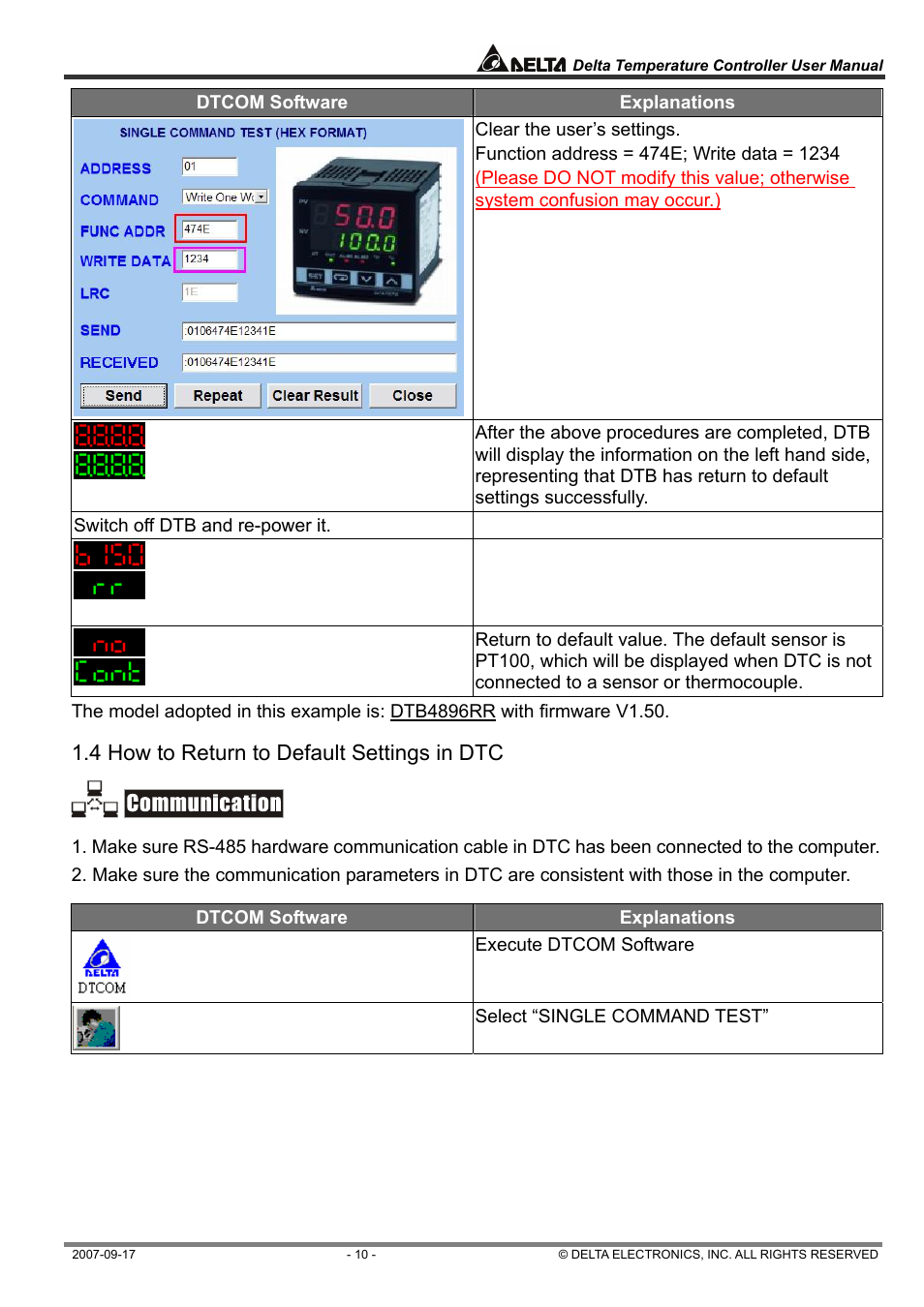 Delta Electronics Delta Temperature Controller DTC1000R User Manual | Page 10 / 25