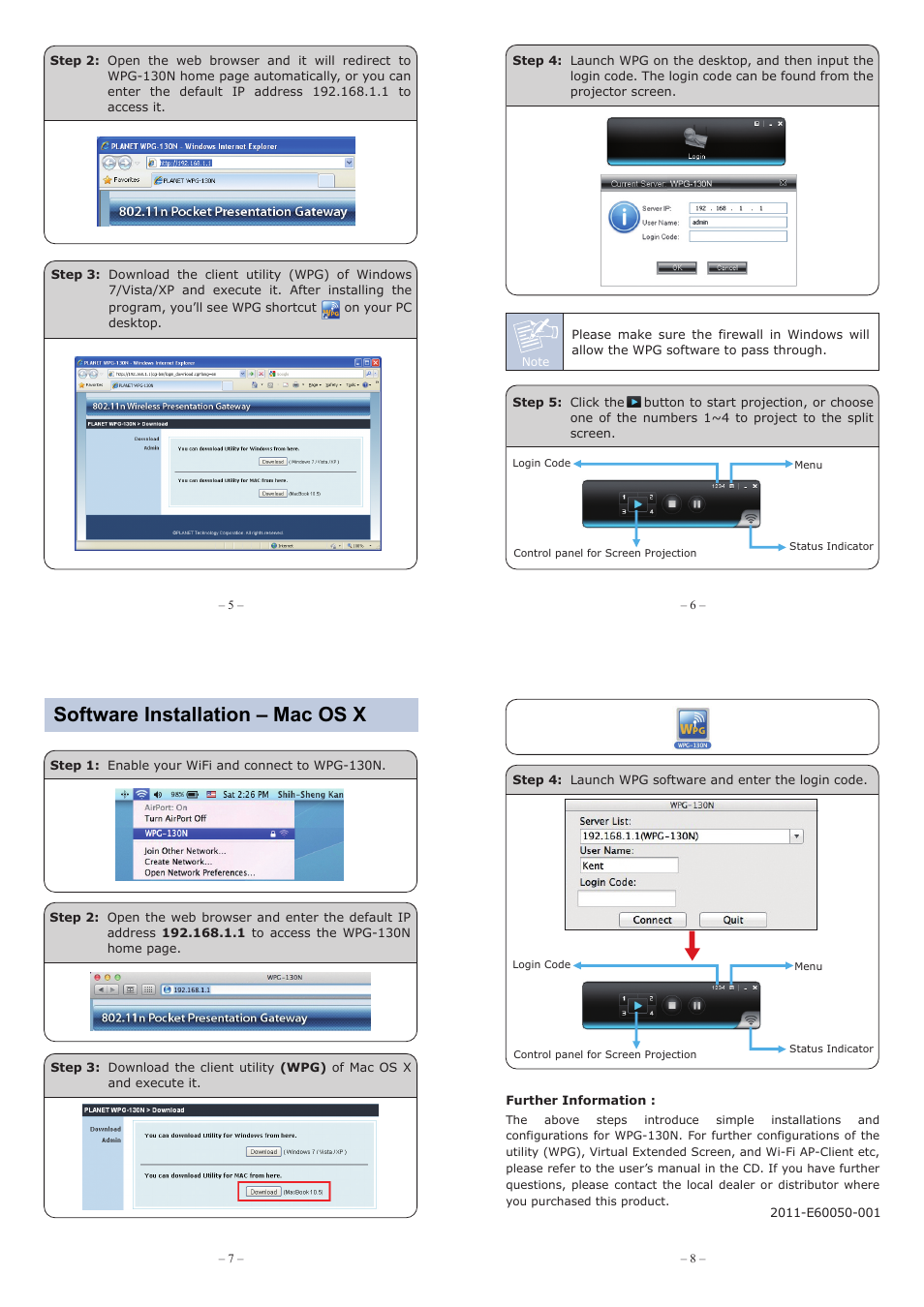 Software installation – windows, Software installation – mac os x | PLANET WPG-130N User Manual | Page 2 / 2