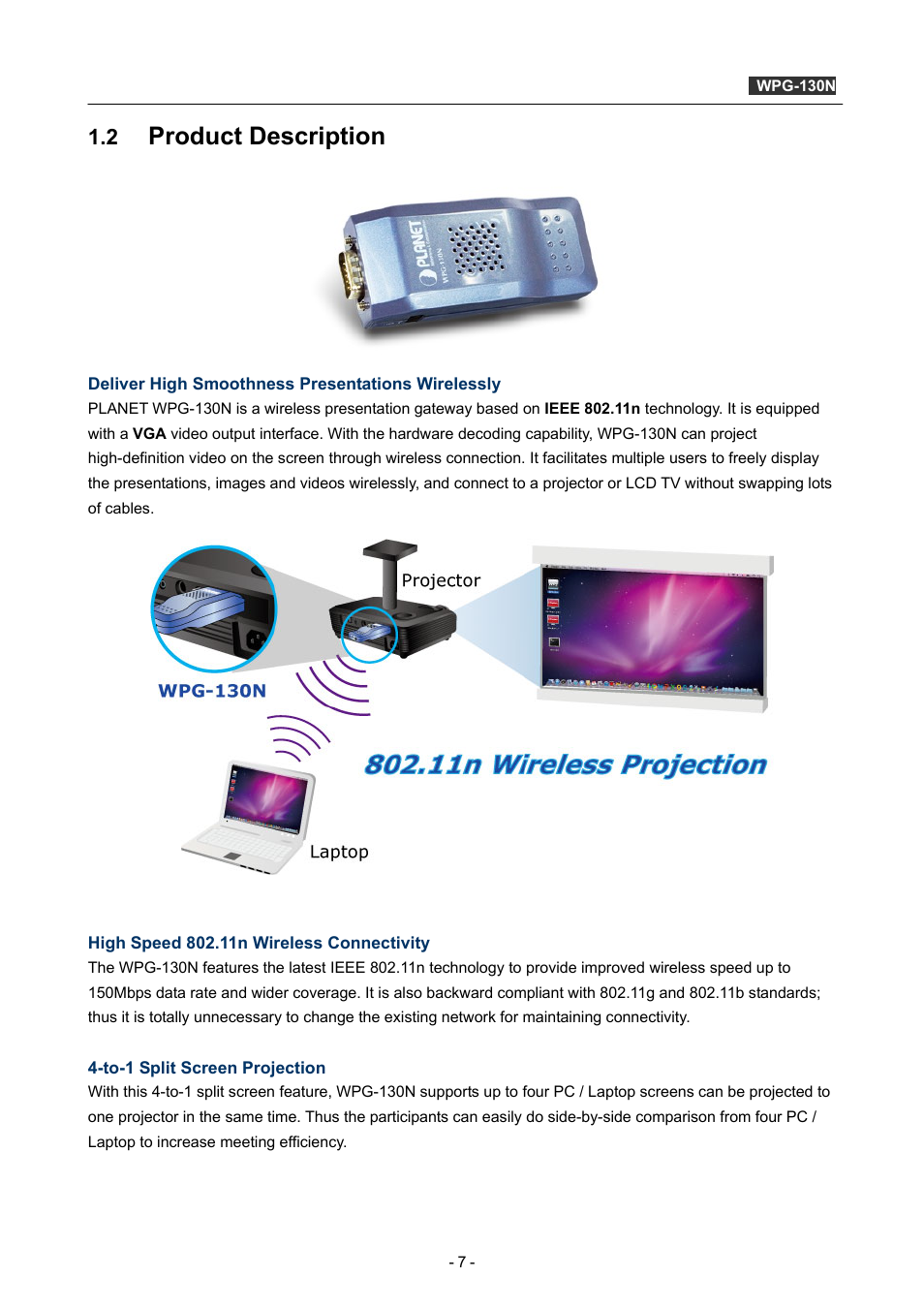 2 product description, Product description | PLANET WPG-130N User Manual | Page 7 / 53