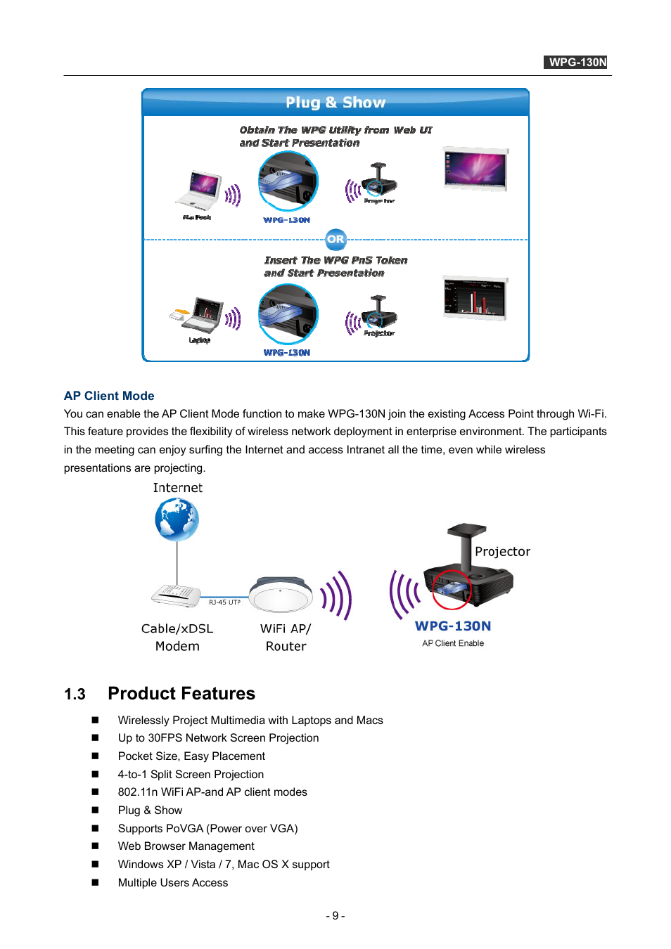 3 product features, Product features | PLANET WPG-130N User Manual | Page 9 / 53