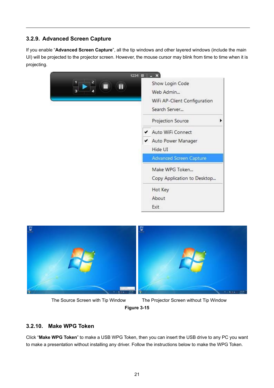 Advanced screen capture, Make wpg token | PLANET WPG-130N User Manual | Page 21 / 50