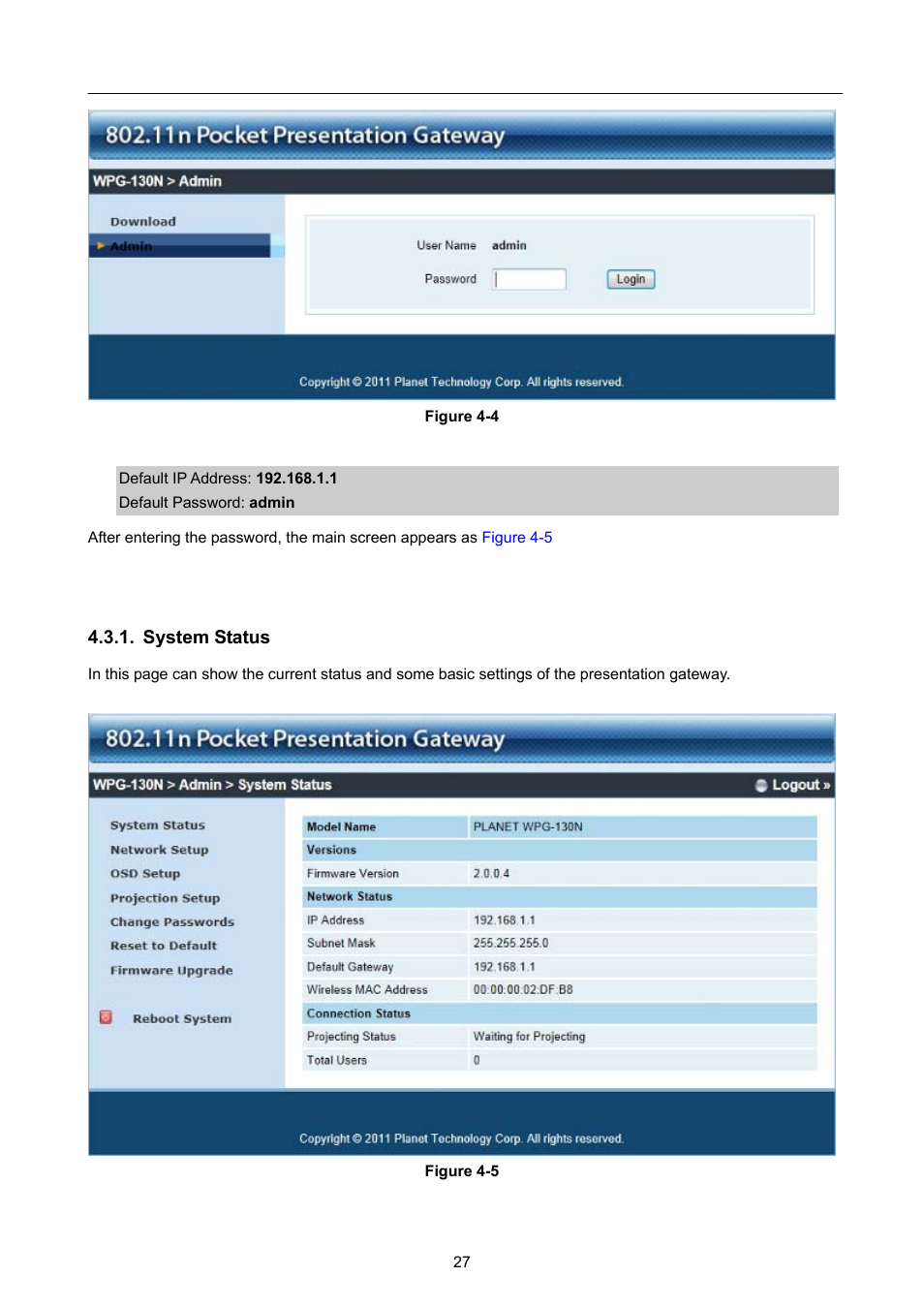 System status | PLANET WPG-130N User Manual | Page 27 / 50