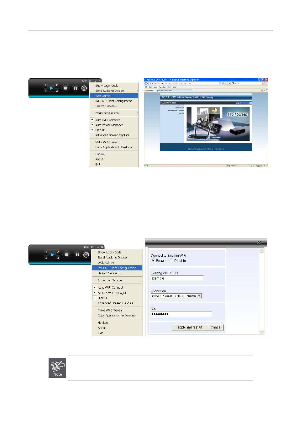 Web admin, Wifi ap-client configuration | PLANET WPG-200N User Manual | Page 19 / 53