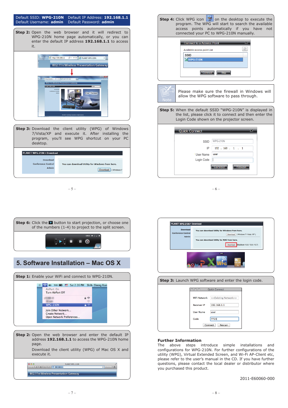 Hardware installation, Software installation – windows, Software installation – mac os x | Package contents, Physical introduction | PLANET WPG-210N User Manual | Page 2 / 2