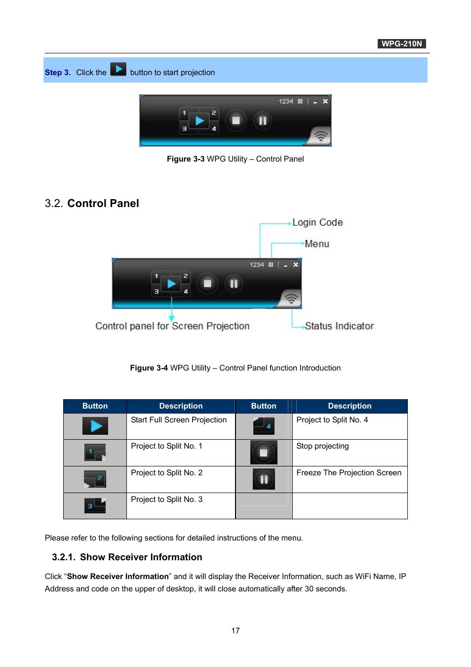 Control panel, Show receiver information | PLANET WPG-210N User Manual | Page 17 / 64