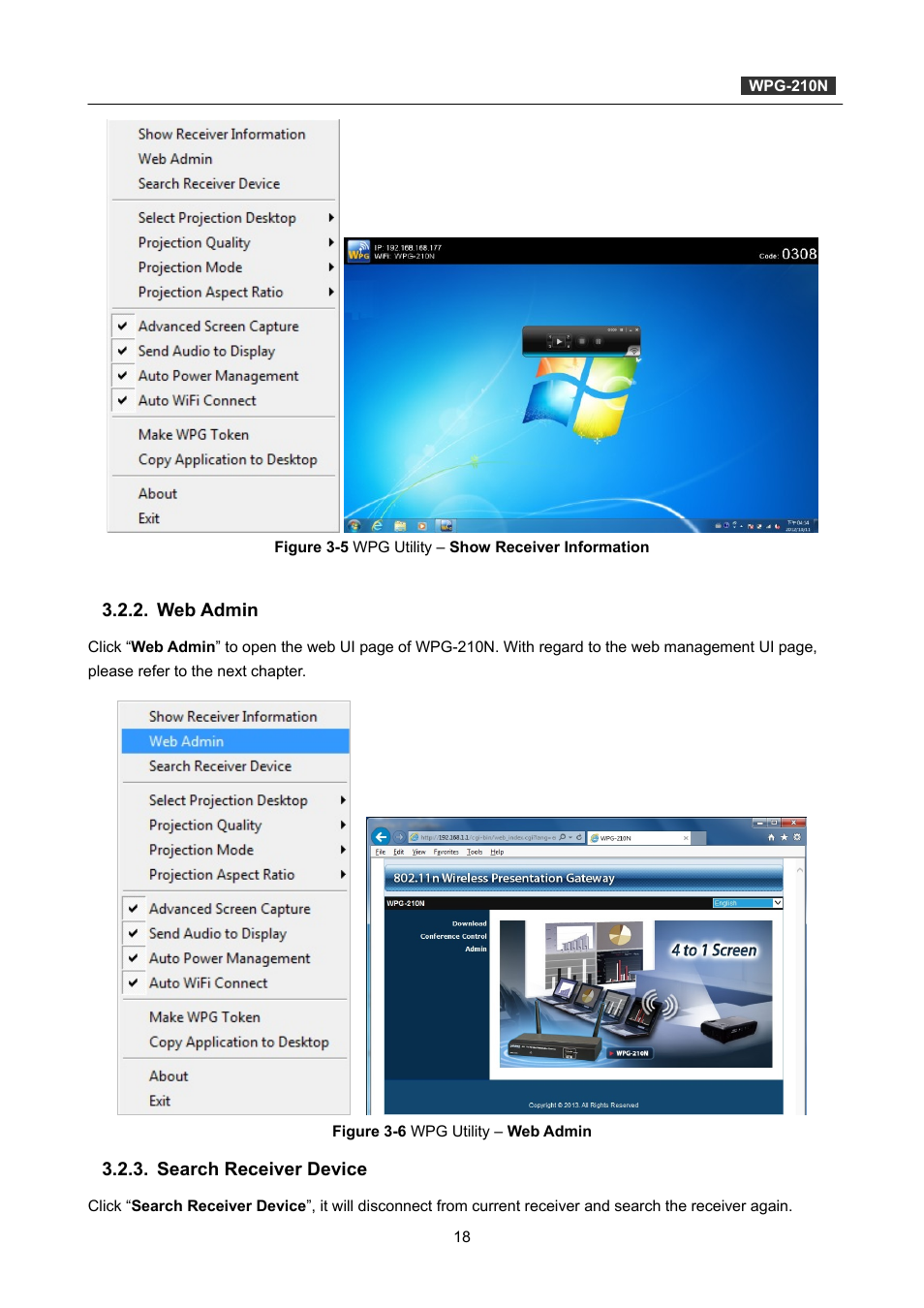 Web admin, Search receiver device | PLANET WPG-210N User Manual | Page 18 / 64