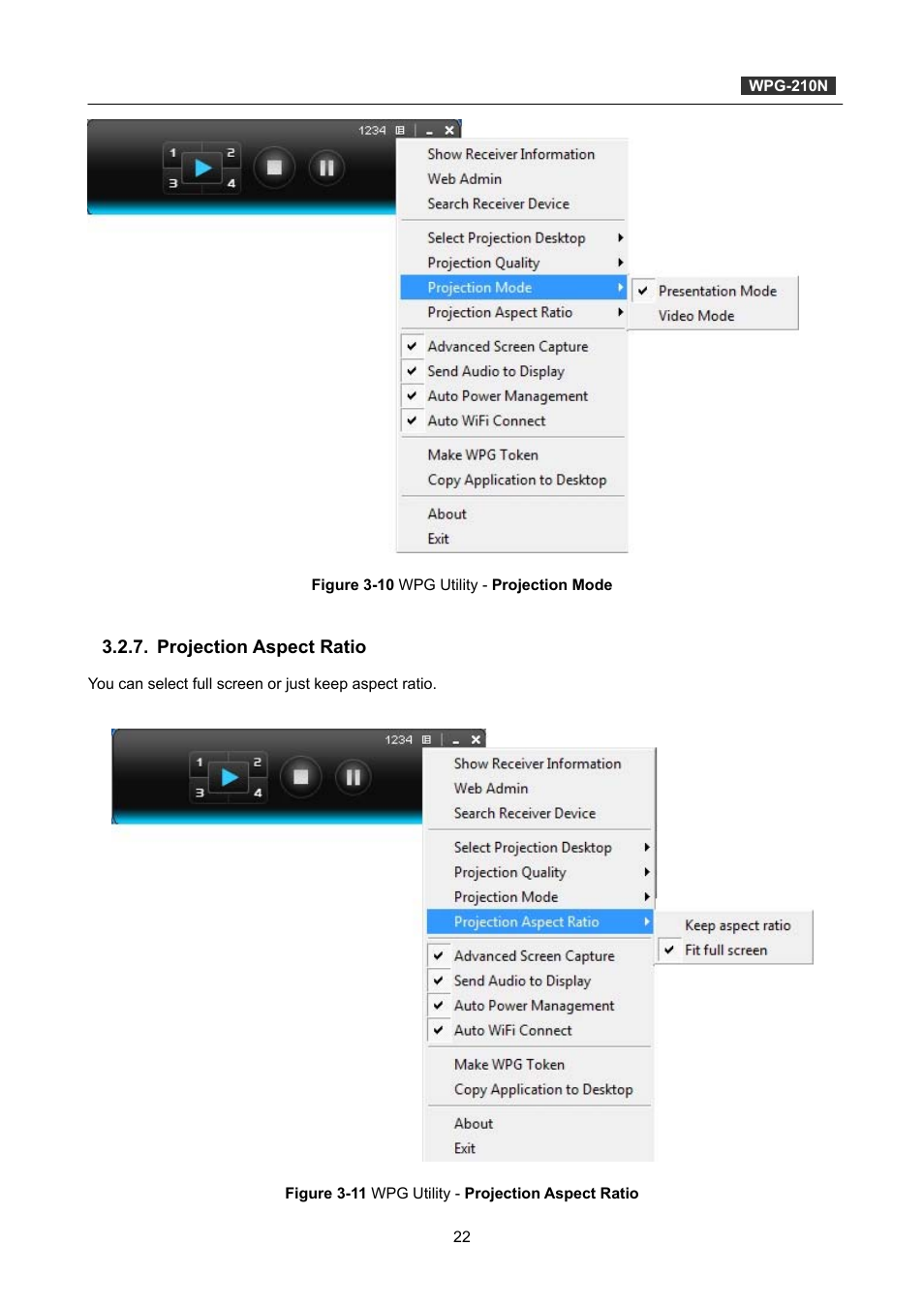 Projection aspect ratio | PLANET WPG-210N User Manual | Page 22 / 64