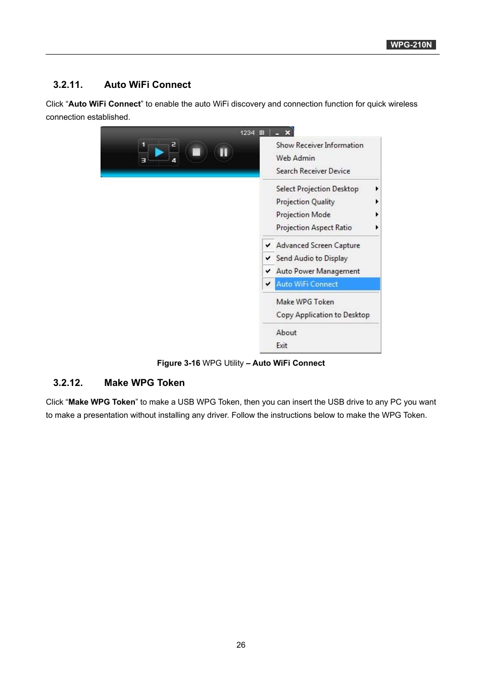 Auto wifi connect, Make wpg token | PLANET WPG-210N User Manual | Page 26 / 64
