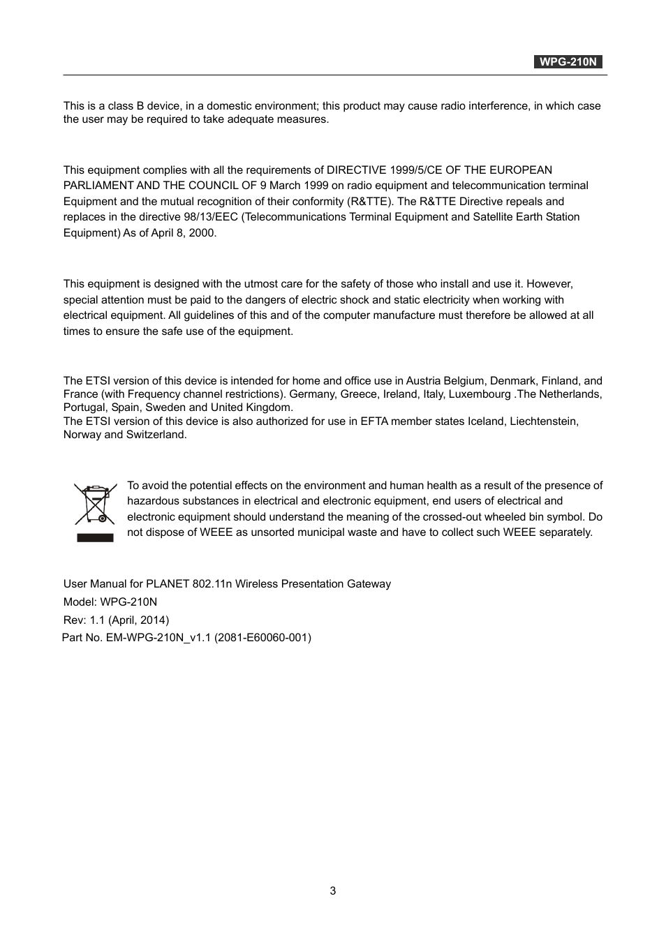 PLANET WPG-210N User Manual | Page 3 / 64