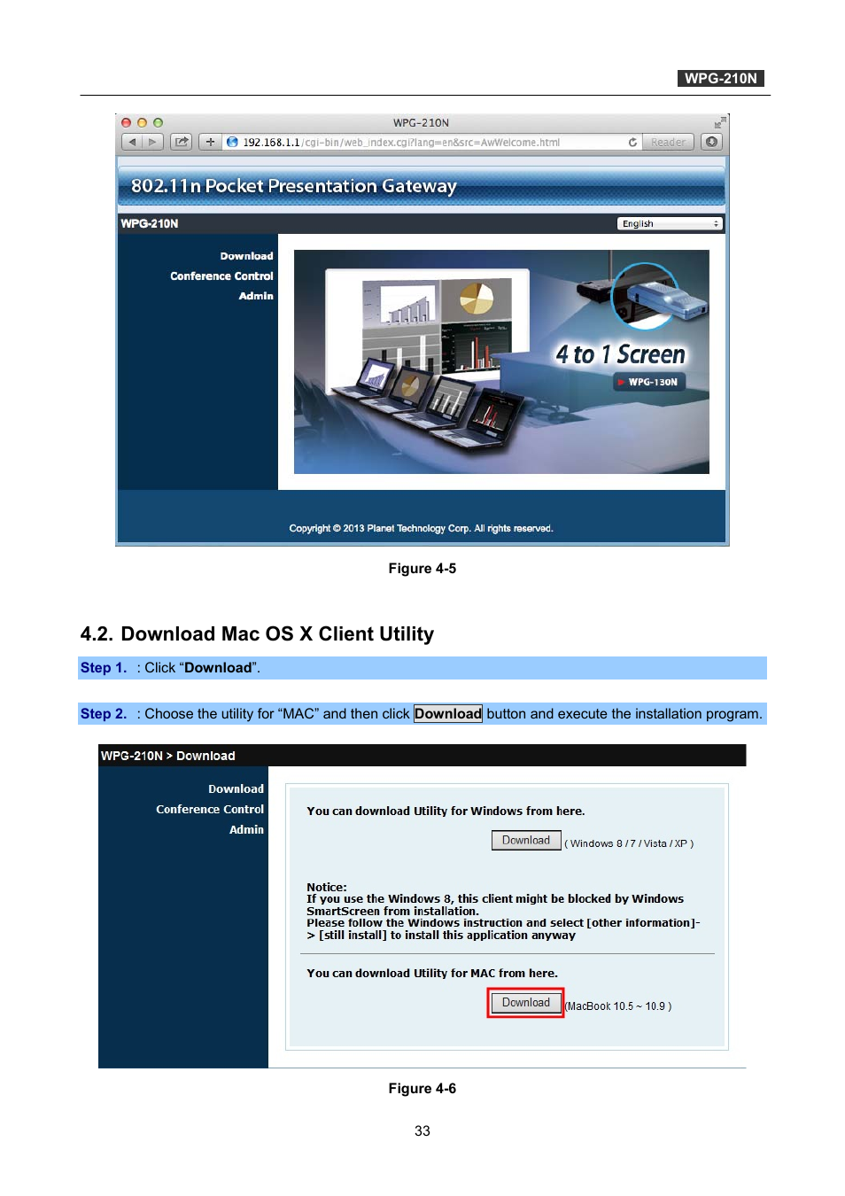 Download mac os x client utility | PLANET WPG-210N User Manual | Page 33 / 64