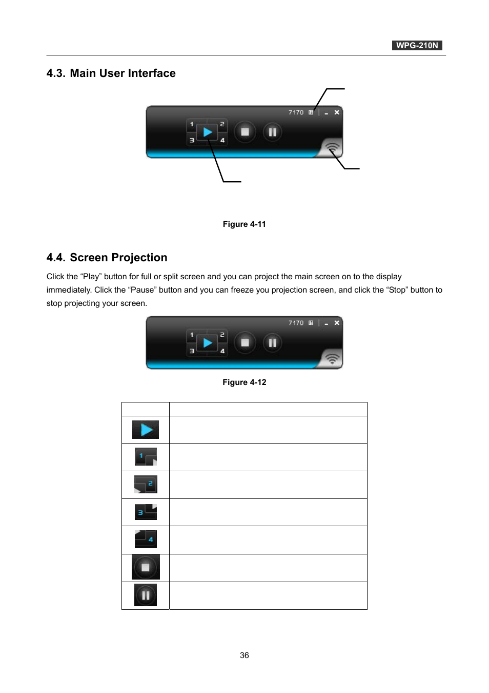 Main user interface, Screen projection | PLANET WPG-210N User Manual | Page 36 / 64