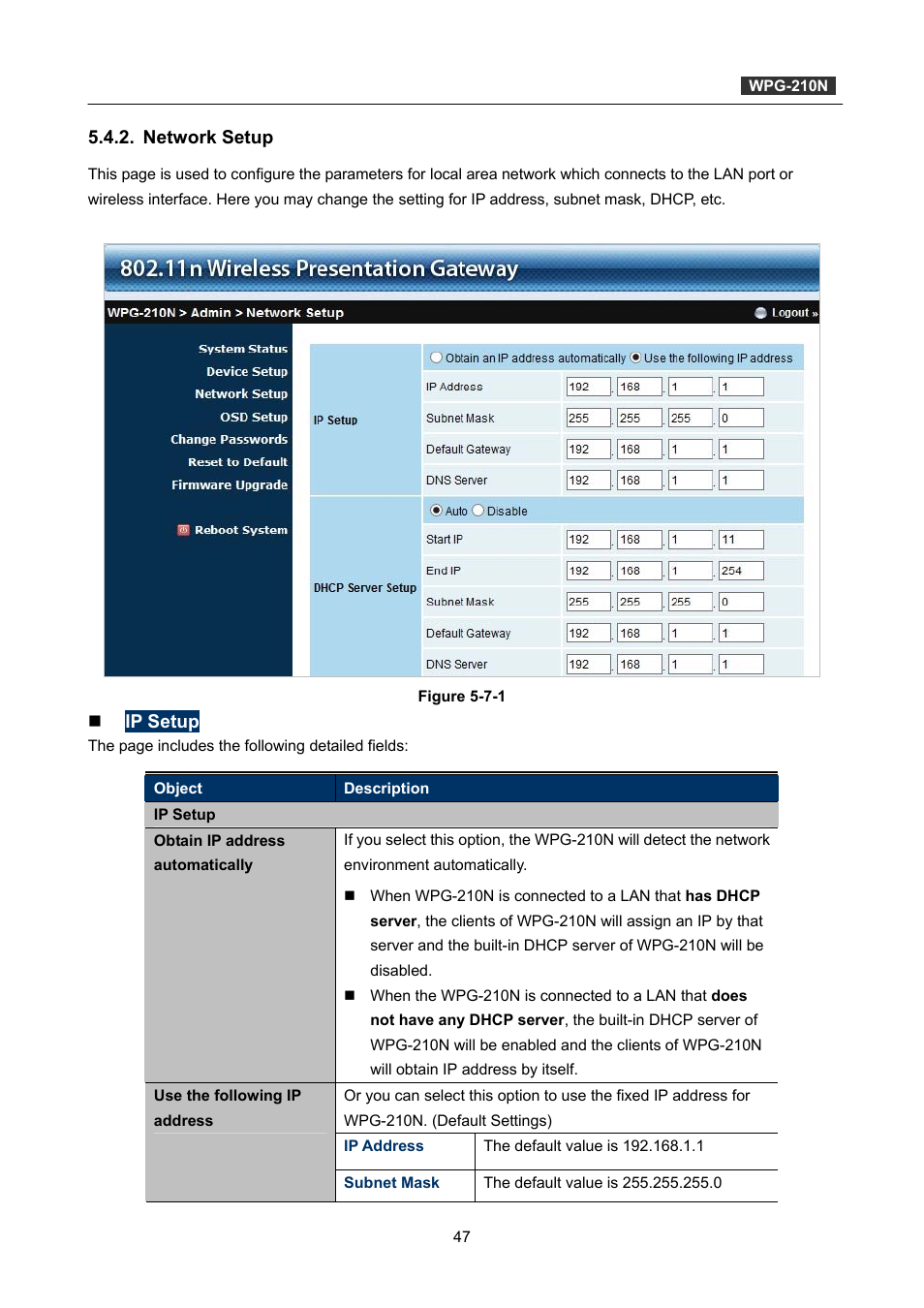 Network setup | PLANET WPG-210N User Manual | Page 47 / 64