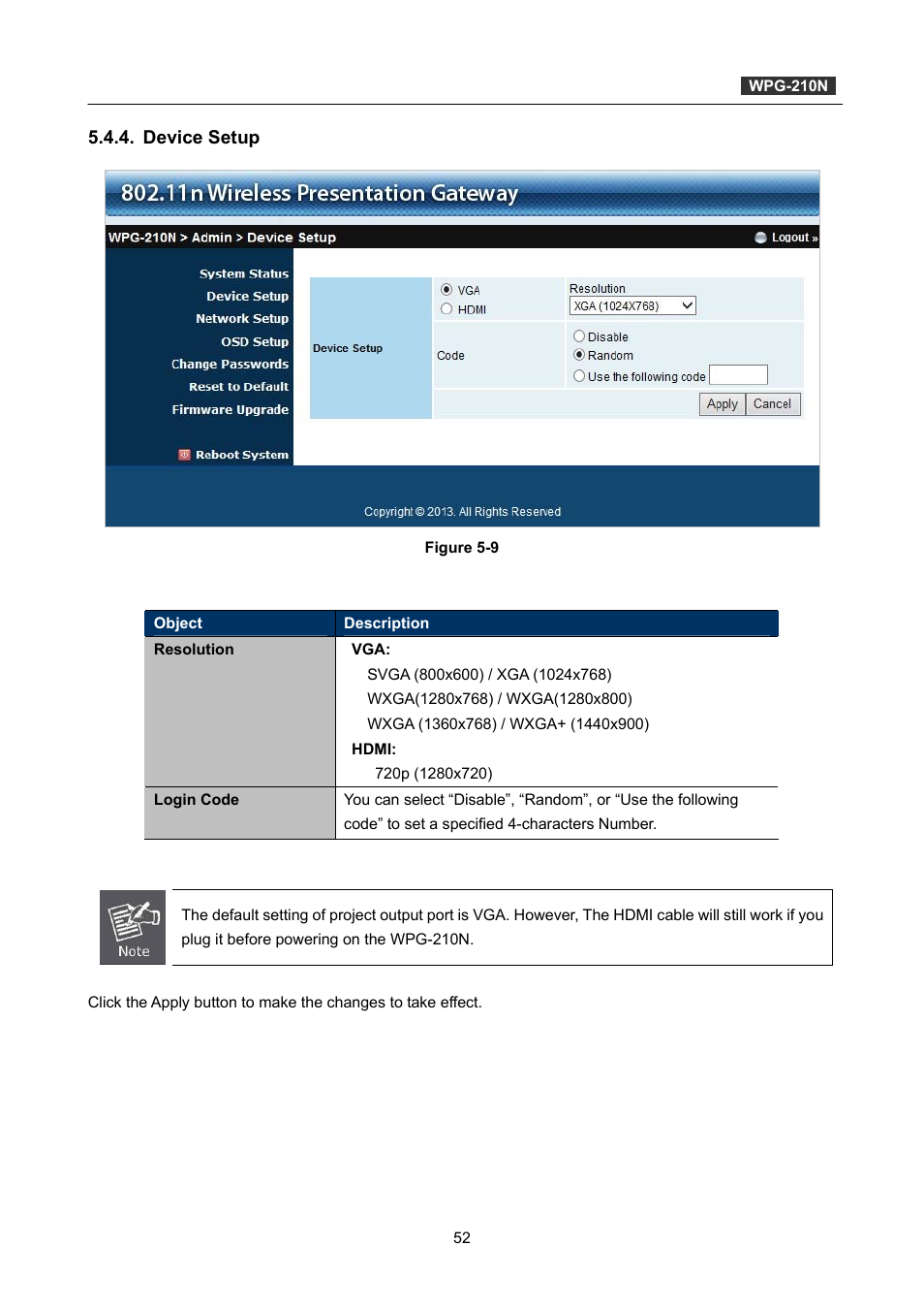 Device setup | PLANET WPG-210N User Manual | Page 52 / 64