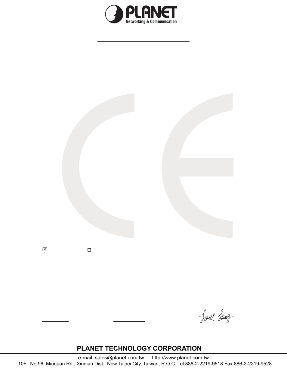 Ec declaration of conformity, Planet technology corporation | PLANET WPG-210N User Manual | Page 63 / 64