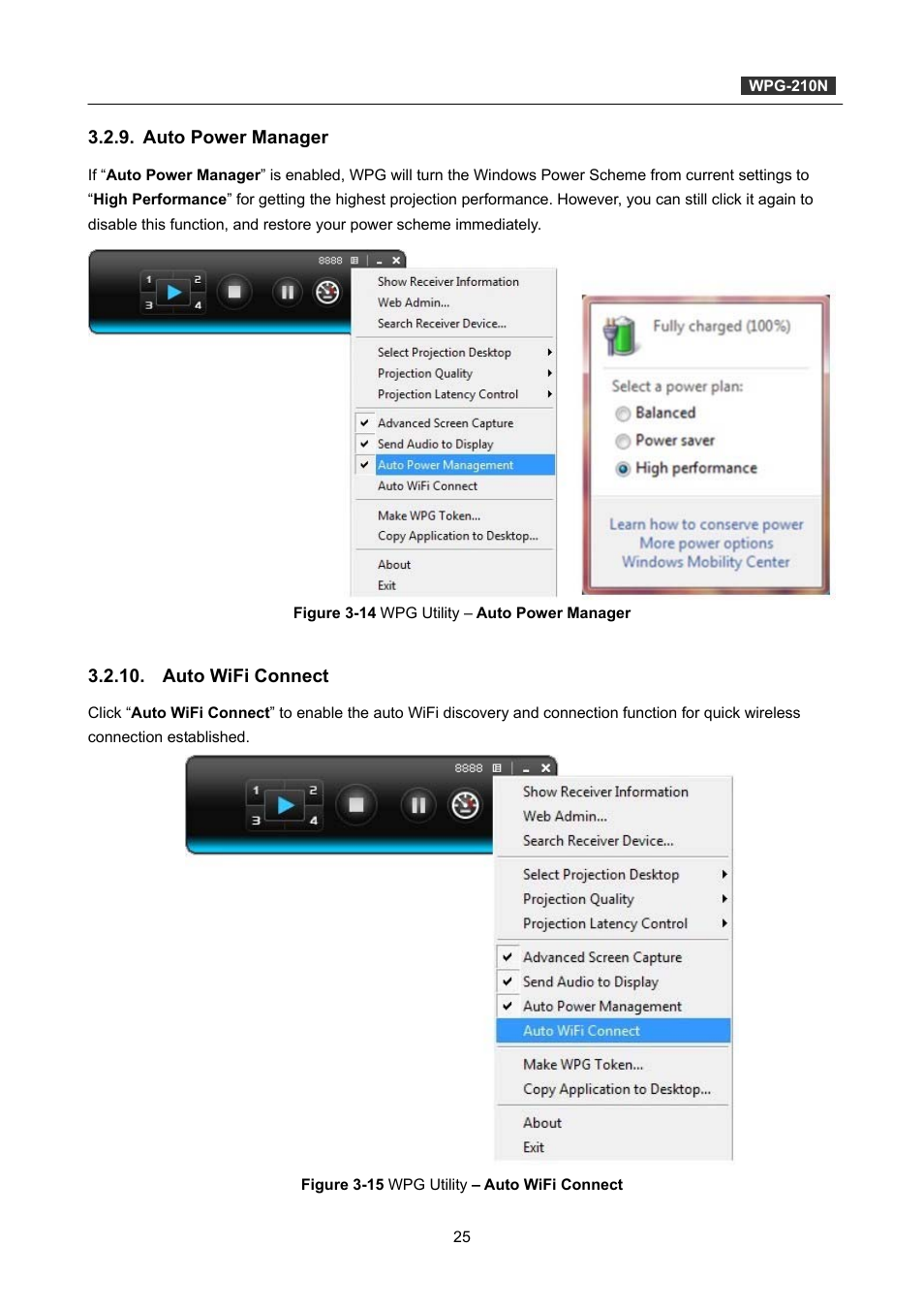 Auto power manager, Auto wifi connect | PLANET WPG-210N User Manual | Page 25 / 62