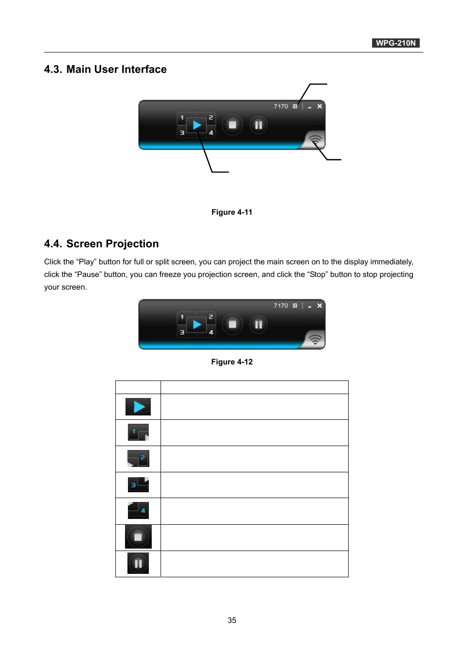 Main user interface, Screen projection | PLANET WPG-210N User Manual | Page 35 / 62