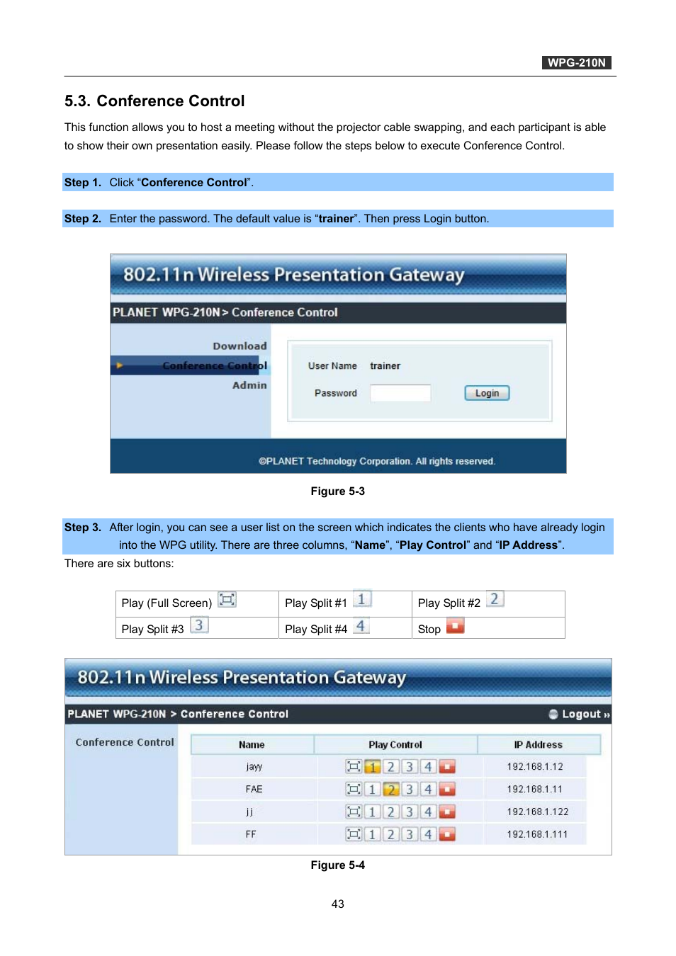 Conference control | PLANET WPG-210N User Manual | Page 43 / 62