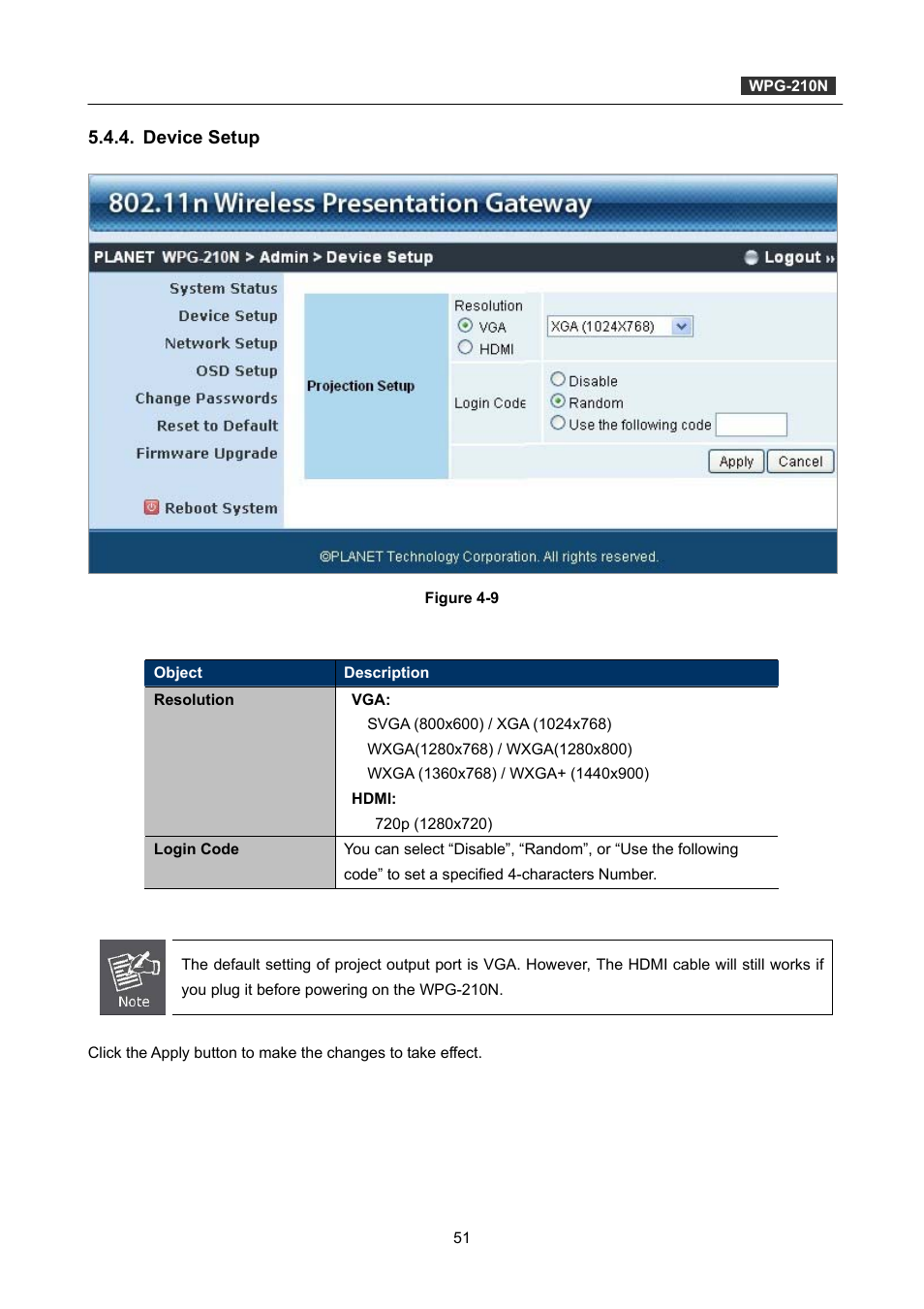 Device setup | PLANET WPG-210N User Manual | Page 51 / 62