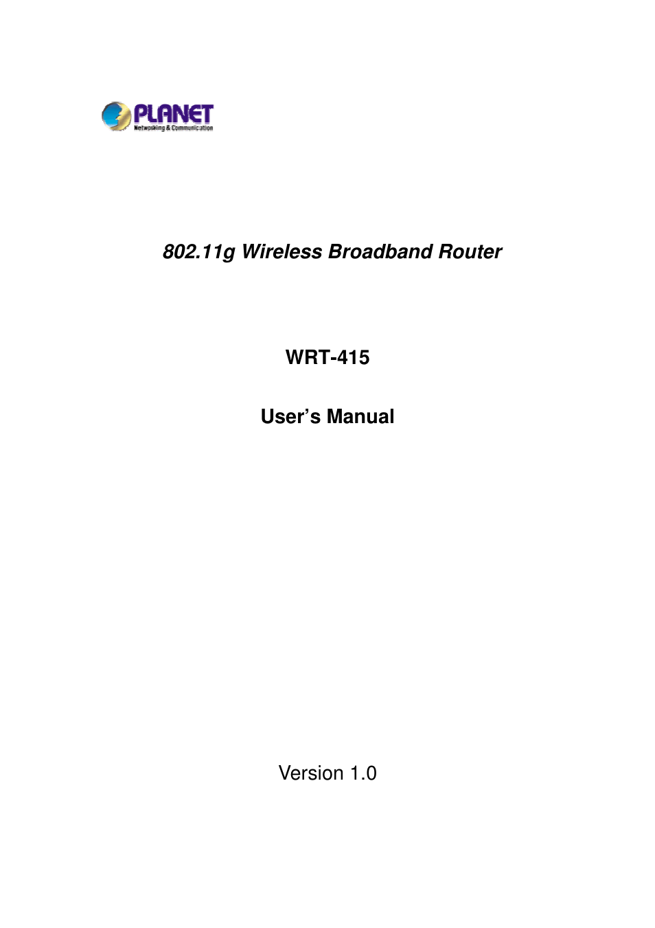 PLANET WRT-415 User Manual | 52 pages