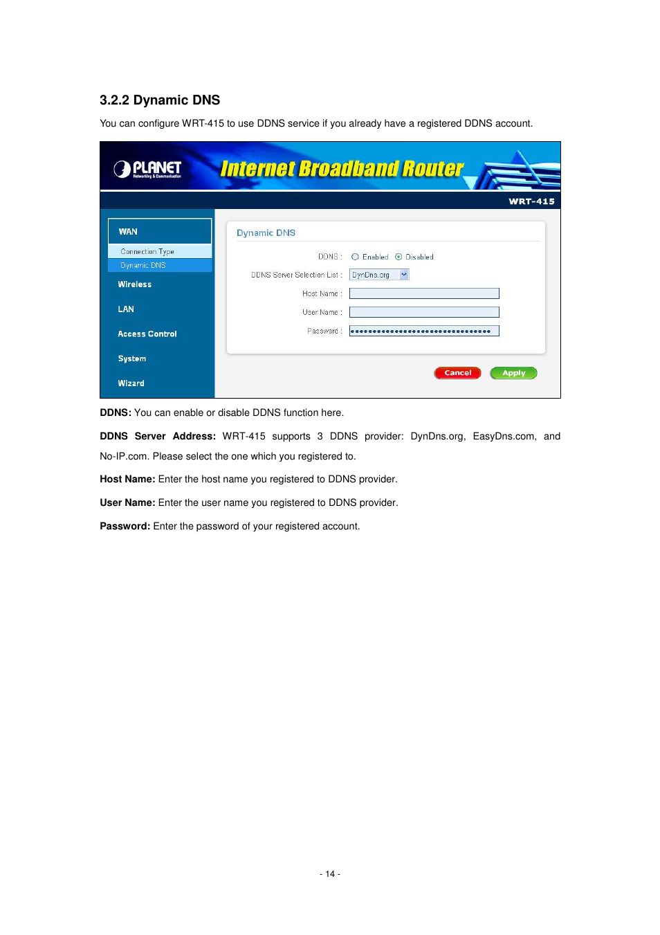 2 dynamic dns | PLANET WRT-415 User Manual | Page 20 / 52