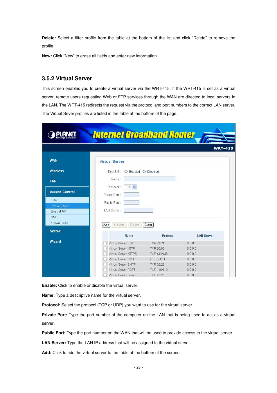 2 virtual server | PLANET WRT-415 User Manual | Page 34 / 52