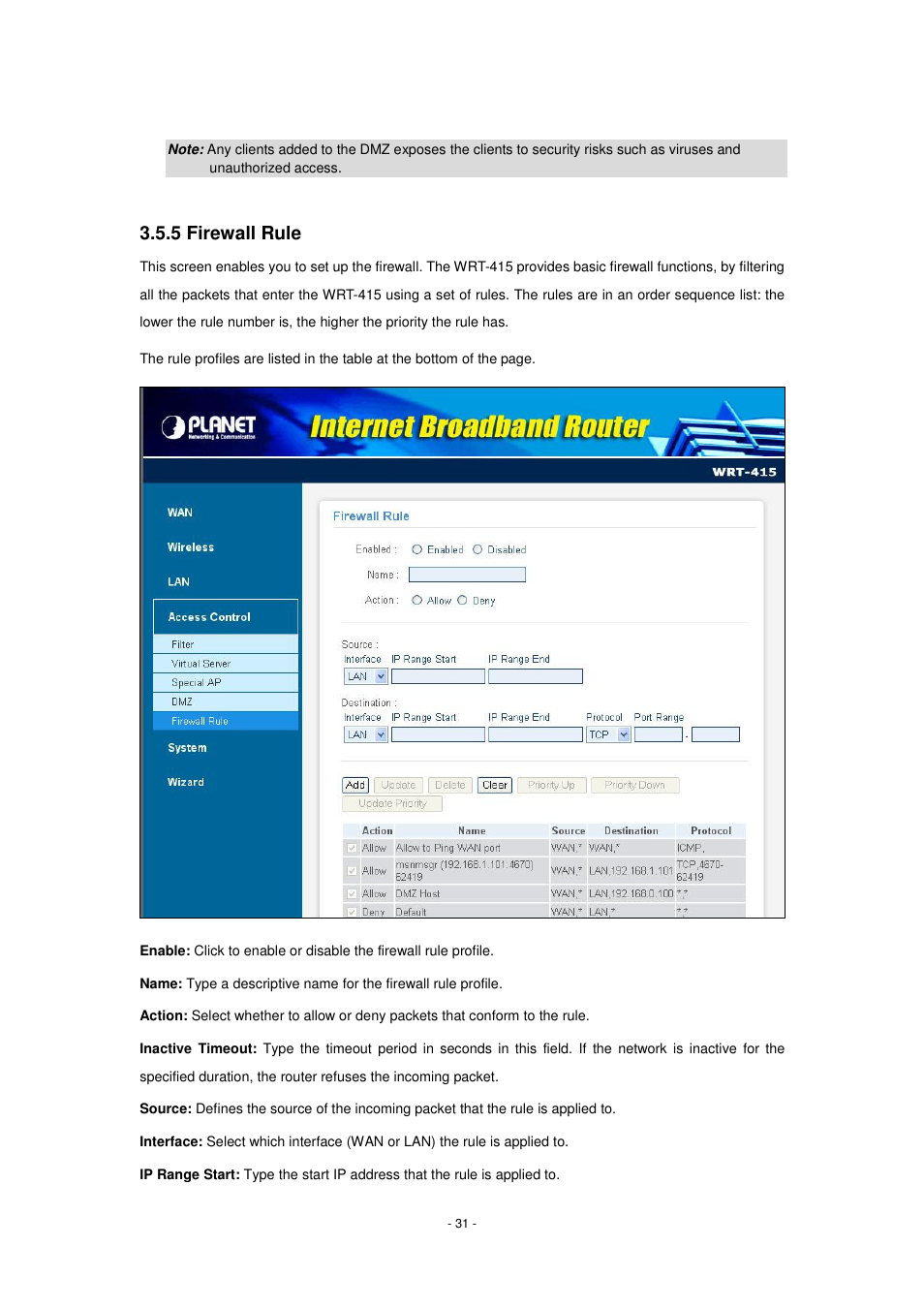 5 firewall rule | PLANET WRT-415 User Manual | Page 37 / 52